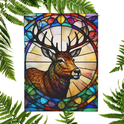 A woodland deer blanket with colorful stained glass art, perfect for cozy mindful moments.