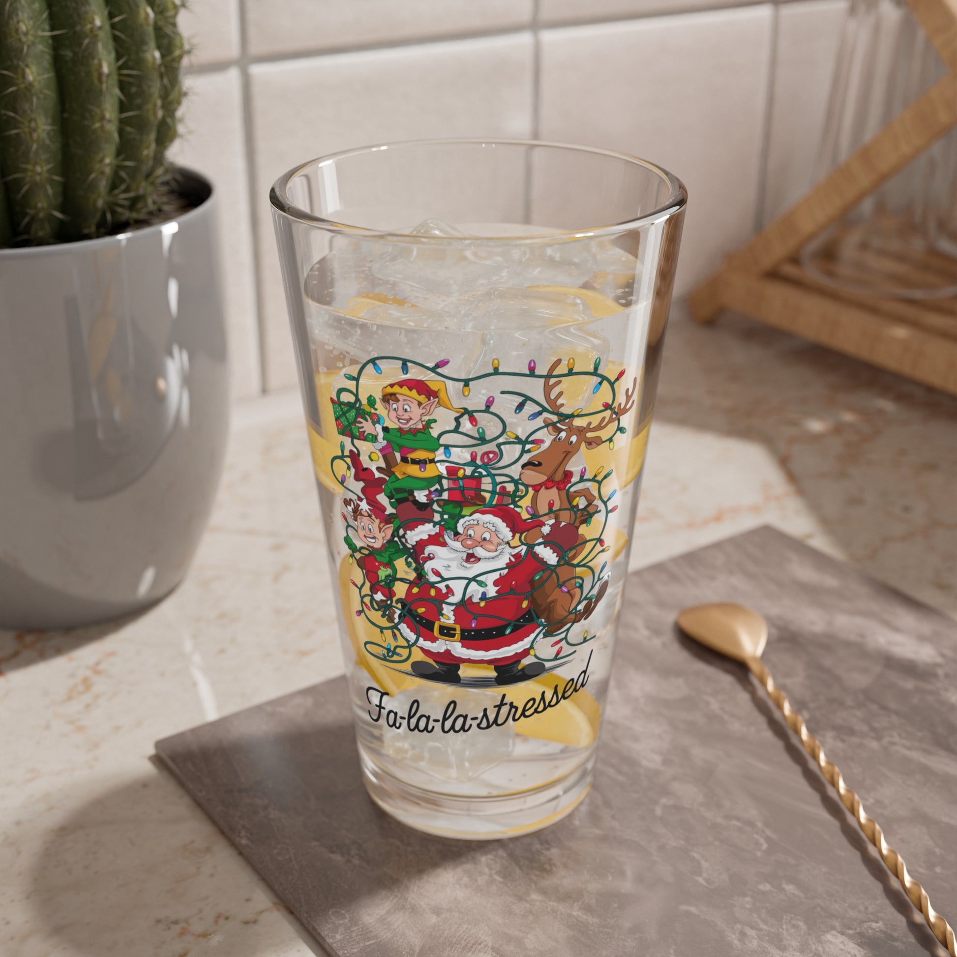 Fa La La Stressed, Christmas Pint Glass, 16oz