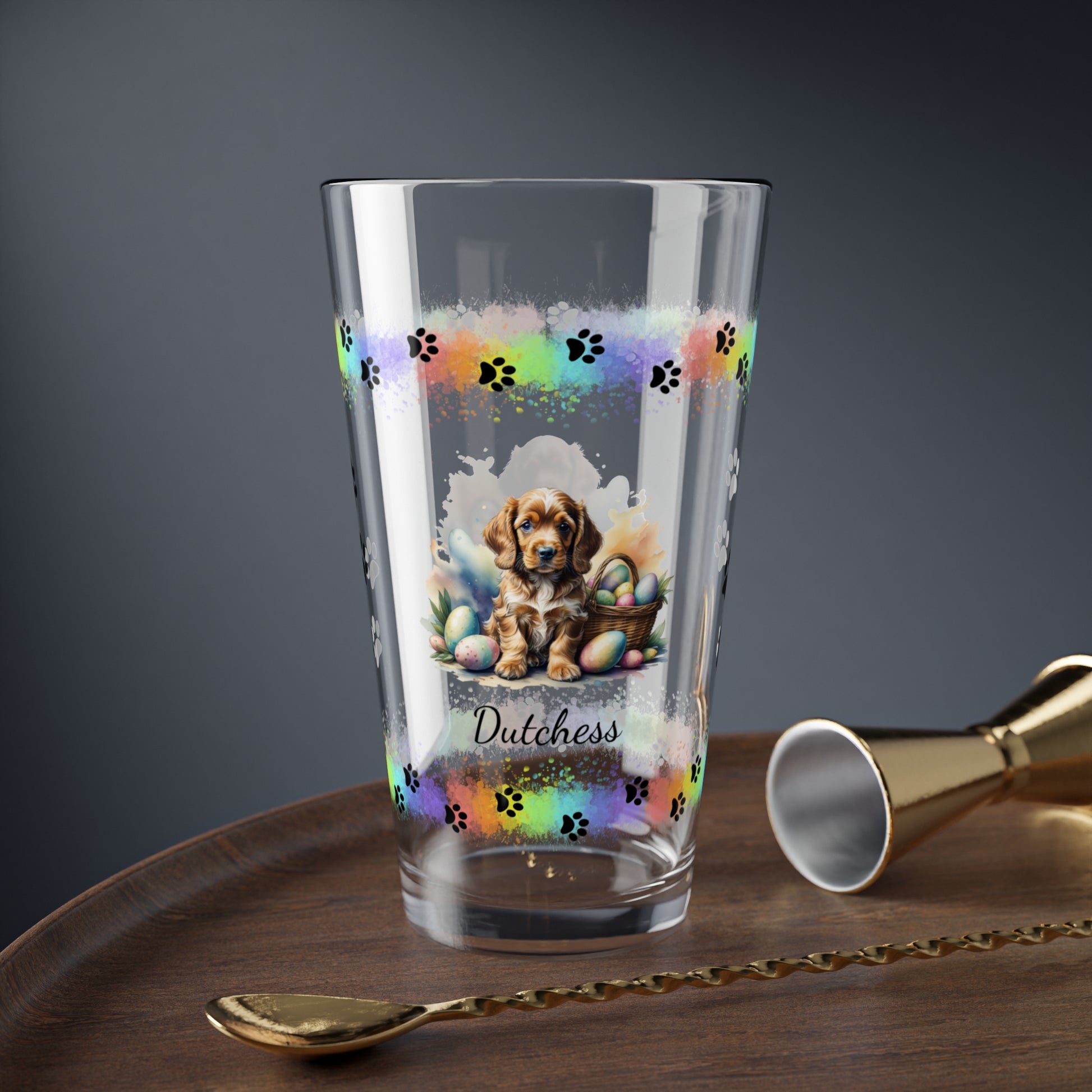 Cocker Spaniel (Golden) Personalized Easter Puppy 16oz Pint Glass - Custom Dog Design, Mental Health Gift, Easter Décor, and Festive Celebrations