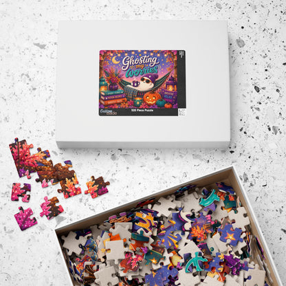 Ghosting My Worries Halloween Puzzle - Unbothered Ghost in Hammock with Breathe Relax Unwind Pillow