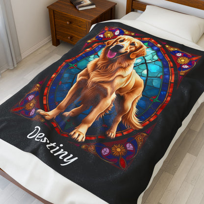 Golden Retriever Classic Coat Personalized Velveteen Plush Blanket, Unique Dog Lover Gift for Humans