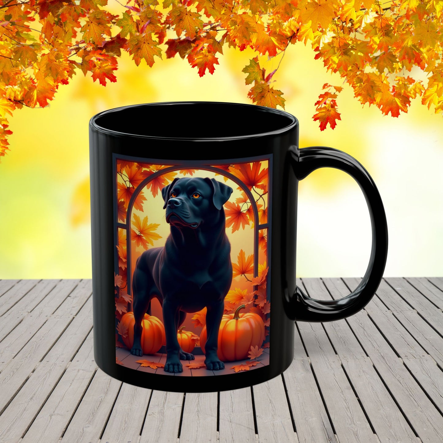Rottweiler Black - Personalized autumn coffee mug, dog lover gift for Rottweiler fans
