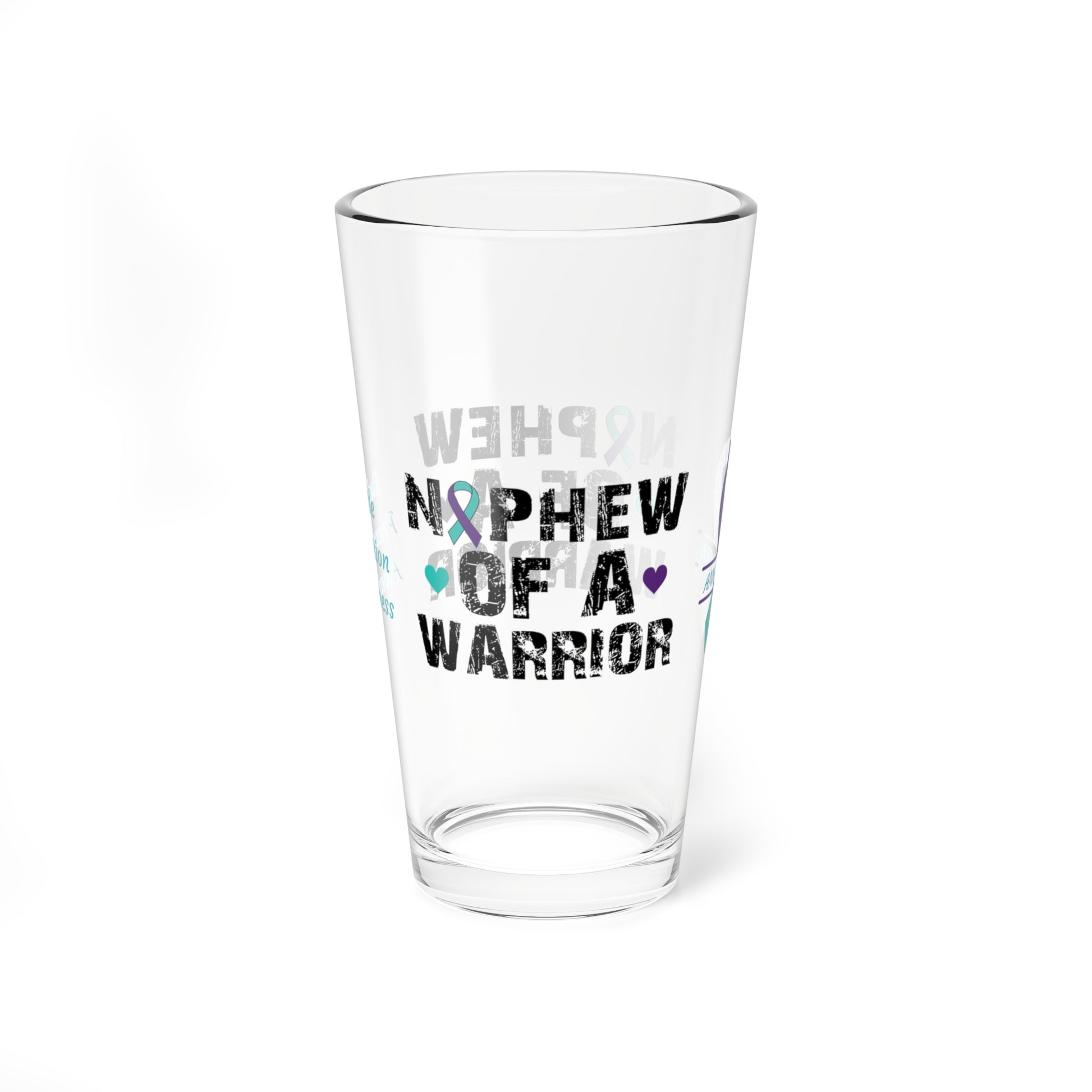 Nephew of a Warrior: Personalized Suicide Prevention Awareness Warrior Pint Glass - Proud Family Member