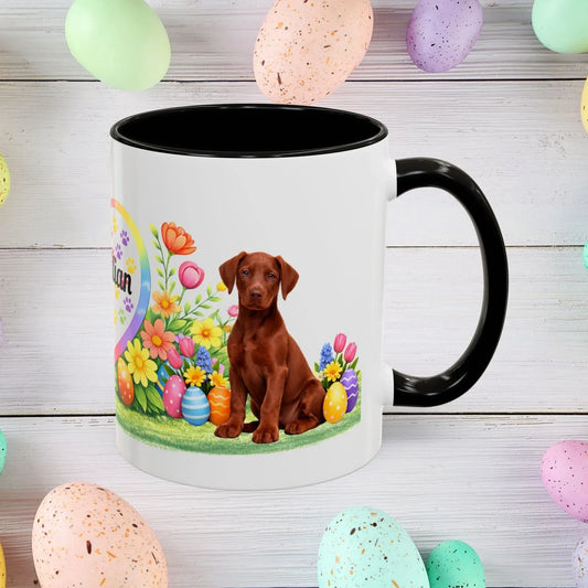 Shop our doberman melanistic red puppy easter mug featuring the 11oz style option from MySisterIsASurvivor.
