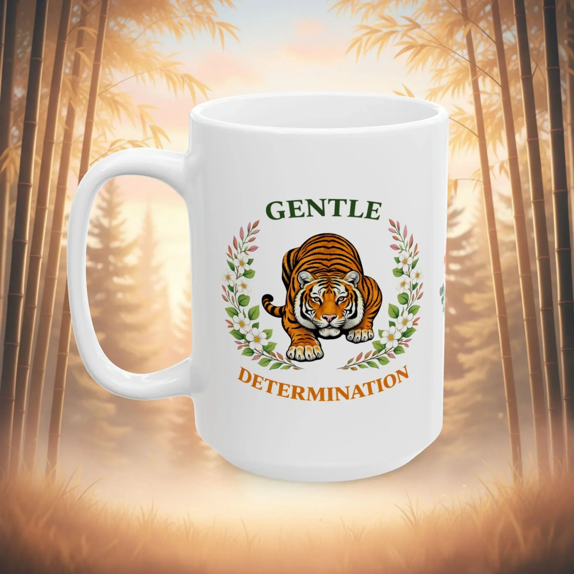 Shop our premium gentle determination tiger mug from MySisterIsASurvivor.