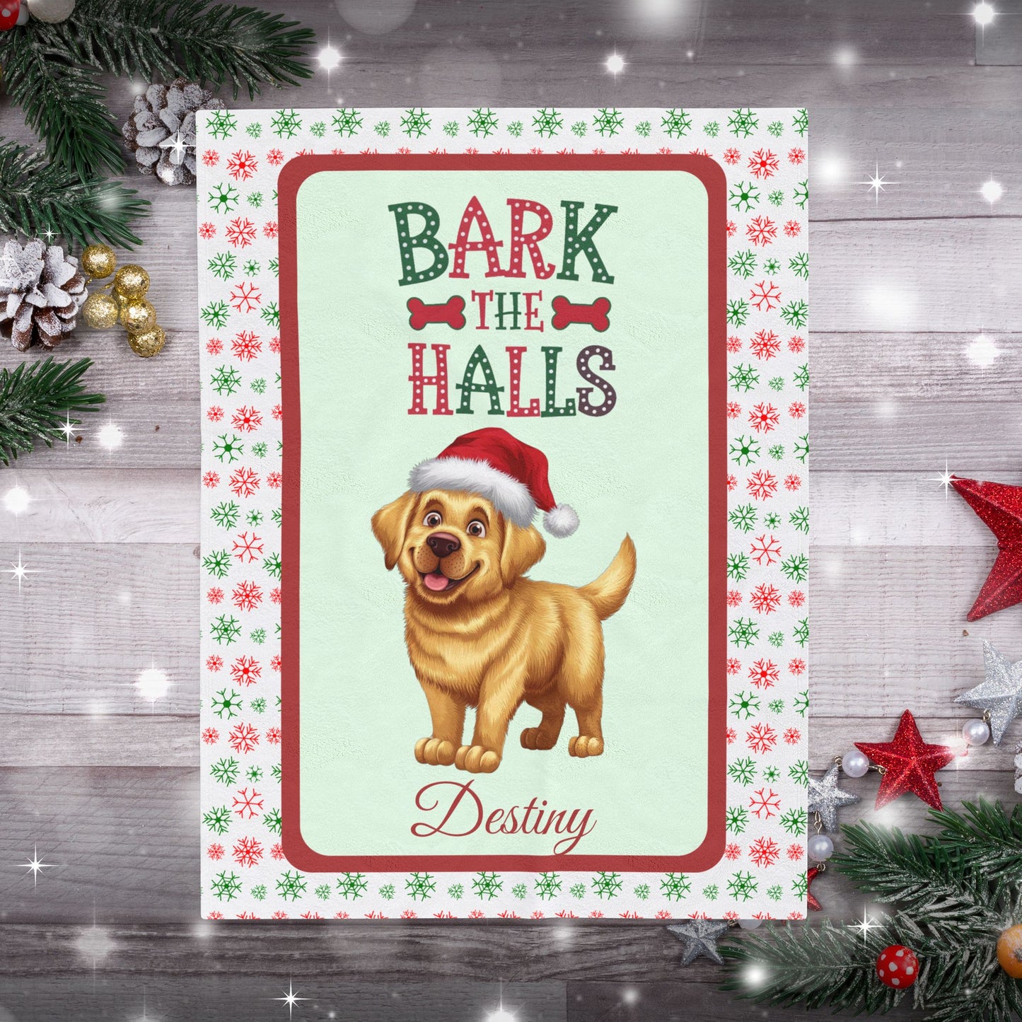 Labrador Retriever (Yellow) personalized velveteen blanket, breed-specific holiday dog throw