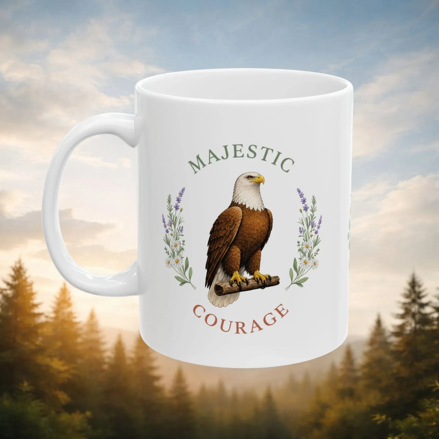 Shop our majestic courage eagle mug featuring the 15oz style option from MySisterIsASurvivor.