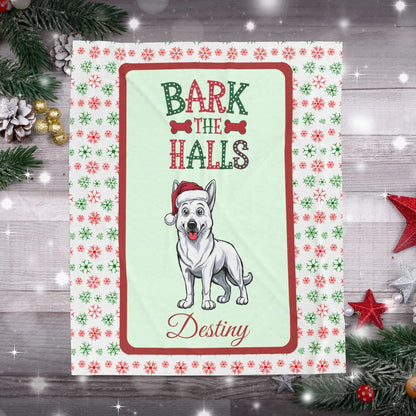 Shop our personalized german shepherd white velveteen plush blanket bark the halls featuring the 30" × 40" style option from MySisterIsASurvivor.