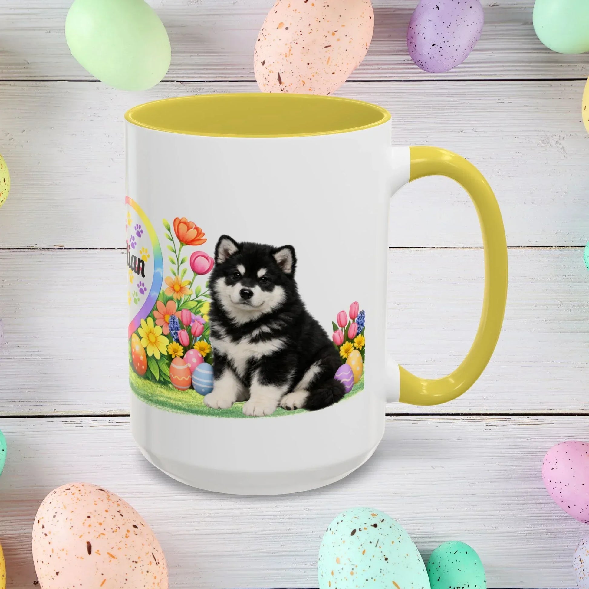 Shop our premium alaskan malamute black white puppy easter mug from MySisterIsASurvivor.