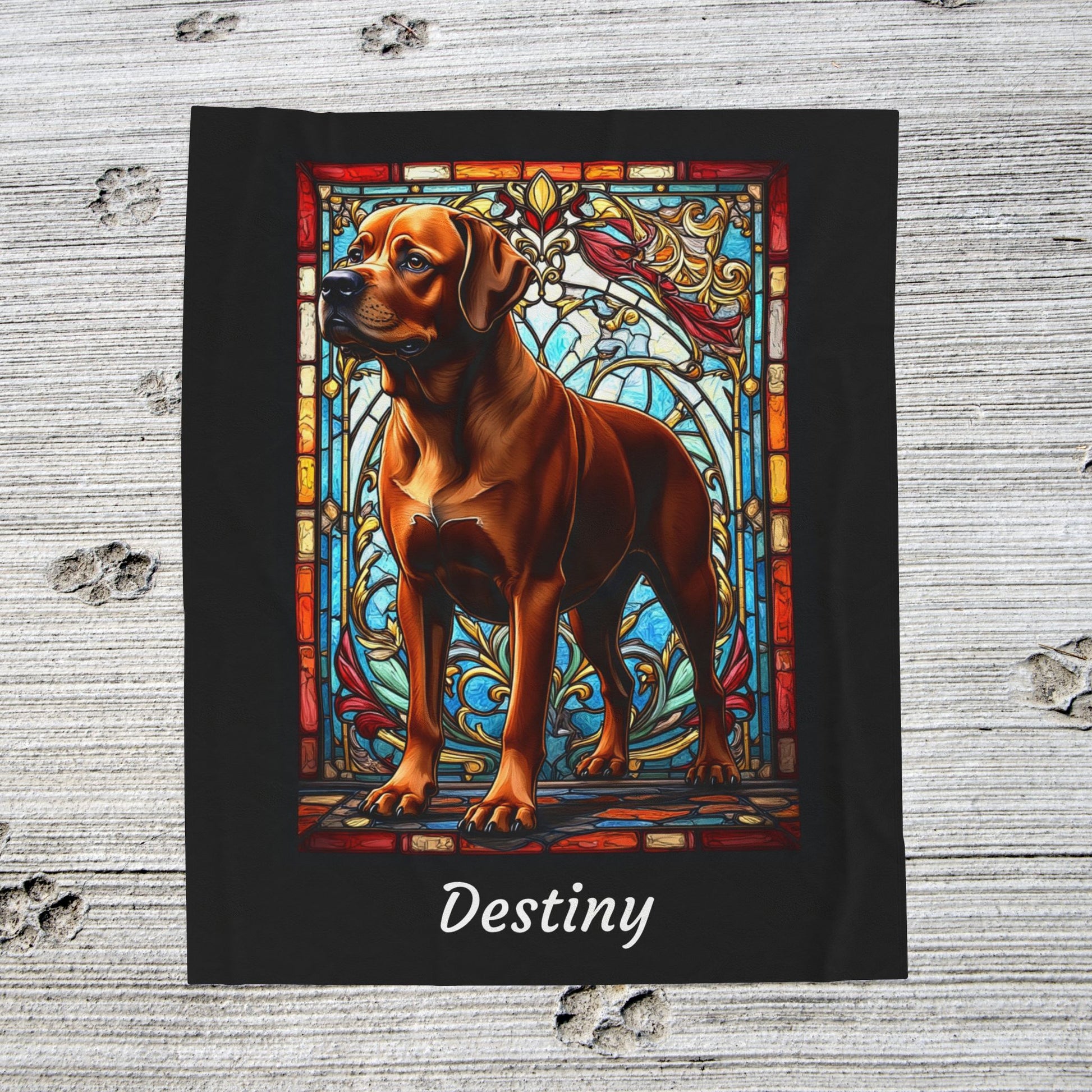 Rottweiler Rare Red Coat Blanket, Velveteen Plush Stained Glass Dog Throw, Custom Dog Lover Gift