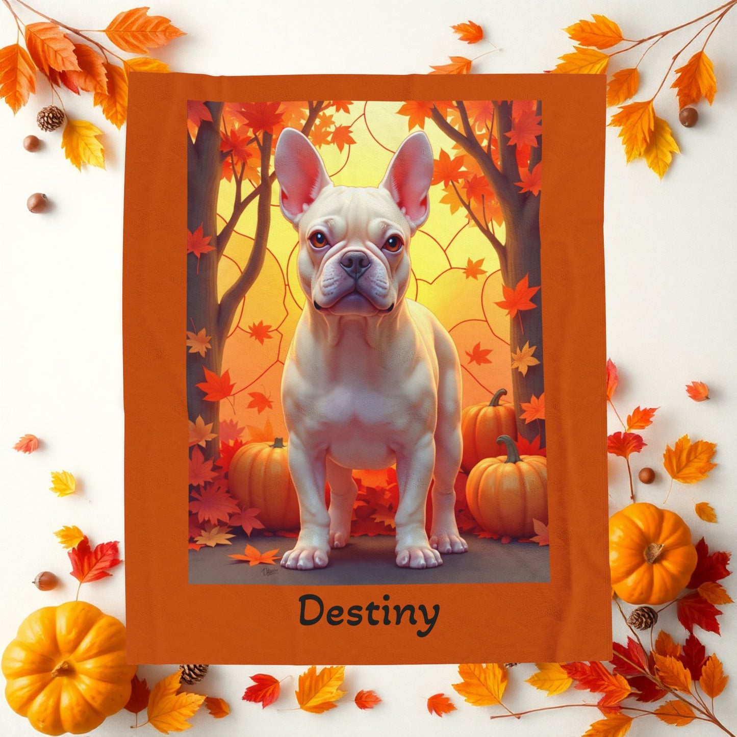 Cream French Bulldog velveteen plush blanket, cozy personalized dog throw for Frenchie owners - MySisterIsASurvivor