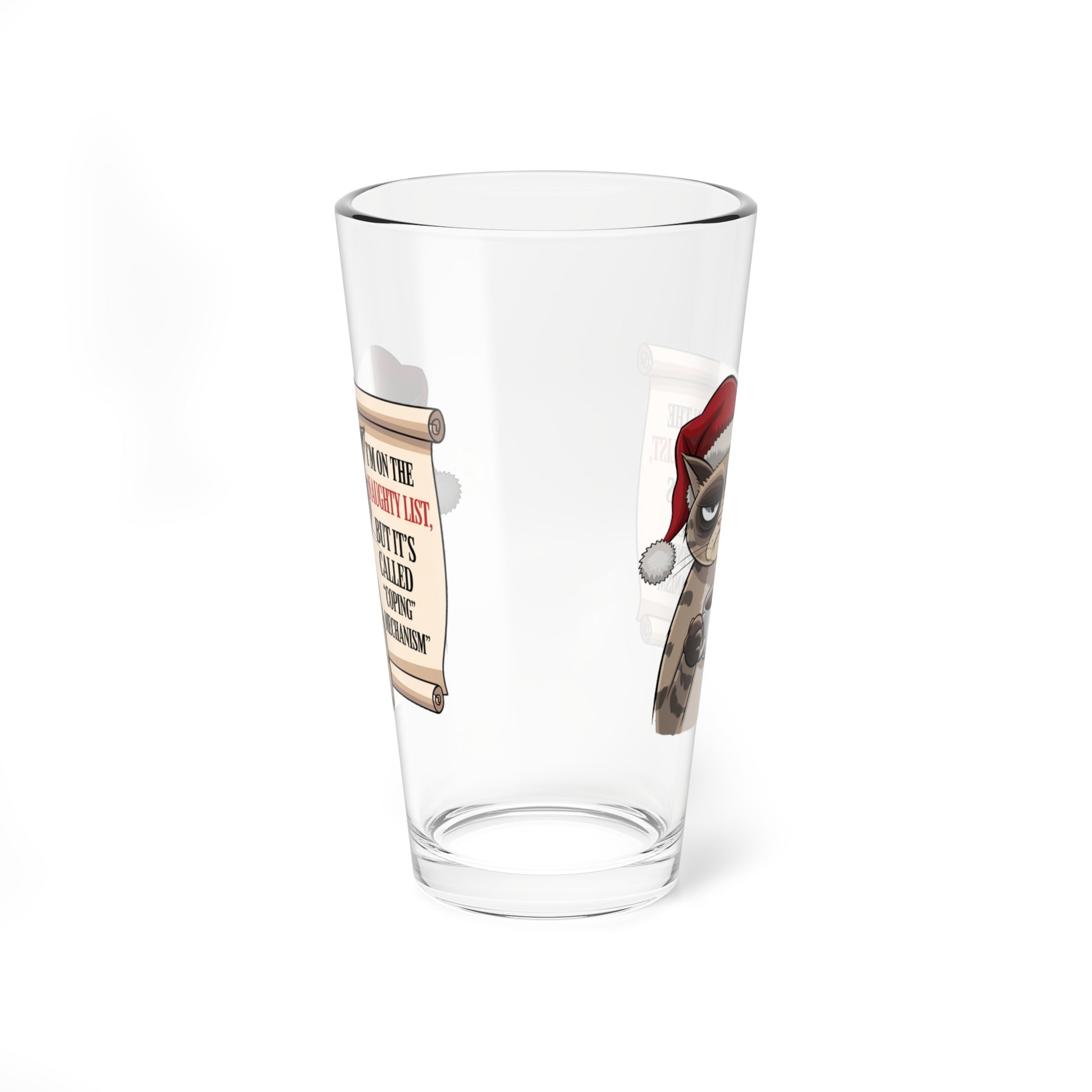 I'm On The Naughty List, But It's Called Coping Mechanism, Christmas Pint Glass, 16oz