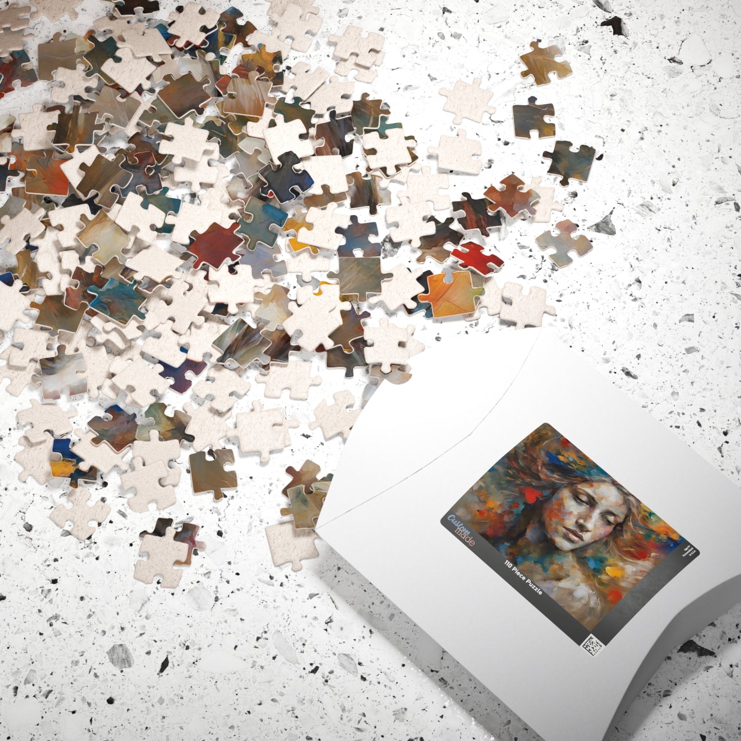 Express Emotions - Impressionist Woman's Portrait Puzzle with Colorful Paint Blooms in Flowing Hair