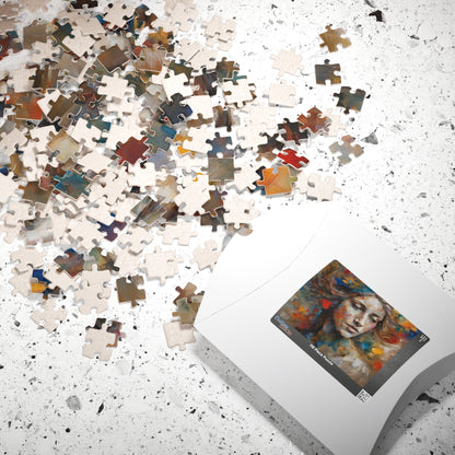 Express Emotions - Impressionist Woman's Portrait Puzzle with Colorful Paint Blooms in Flowing Hair