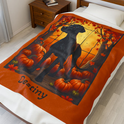 Black Great Dane velveteen plush blanket, cozy soft throw, personalized gift for dog lovers and Dane fans
