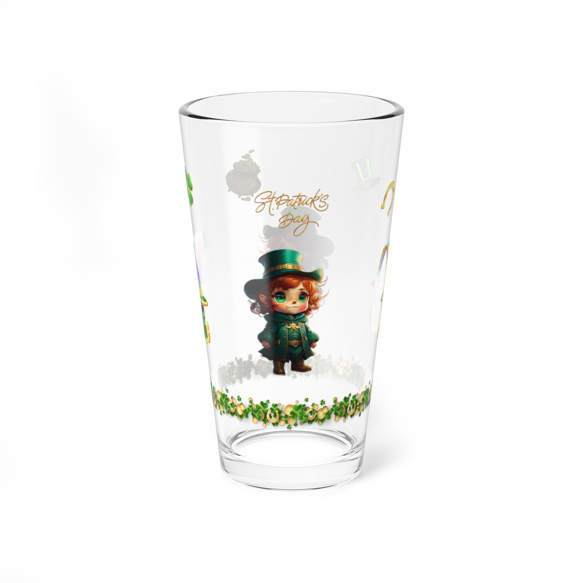 Mystical Leprechaun Magic: Mindful St. Patrick's Day 16oz Pint Glasses - Festive Design for Positivity & Wellness