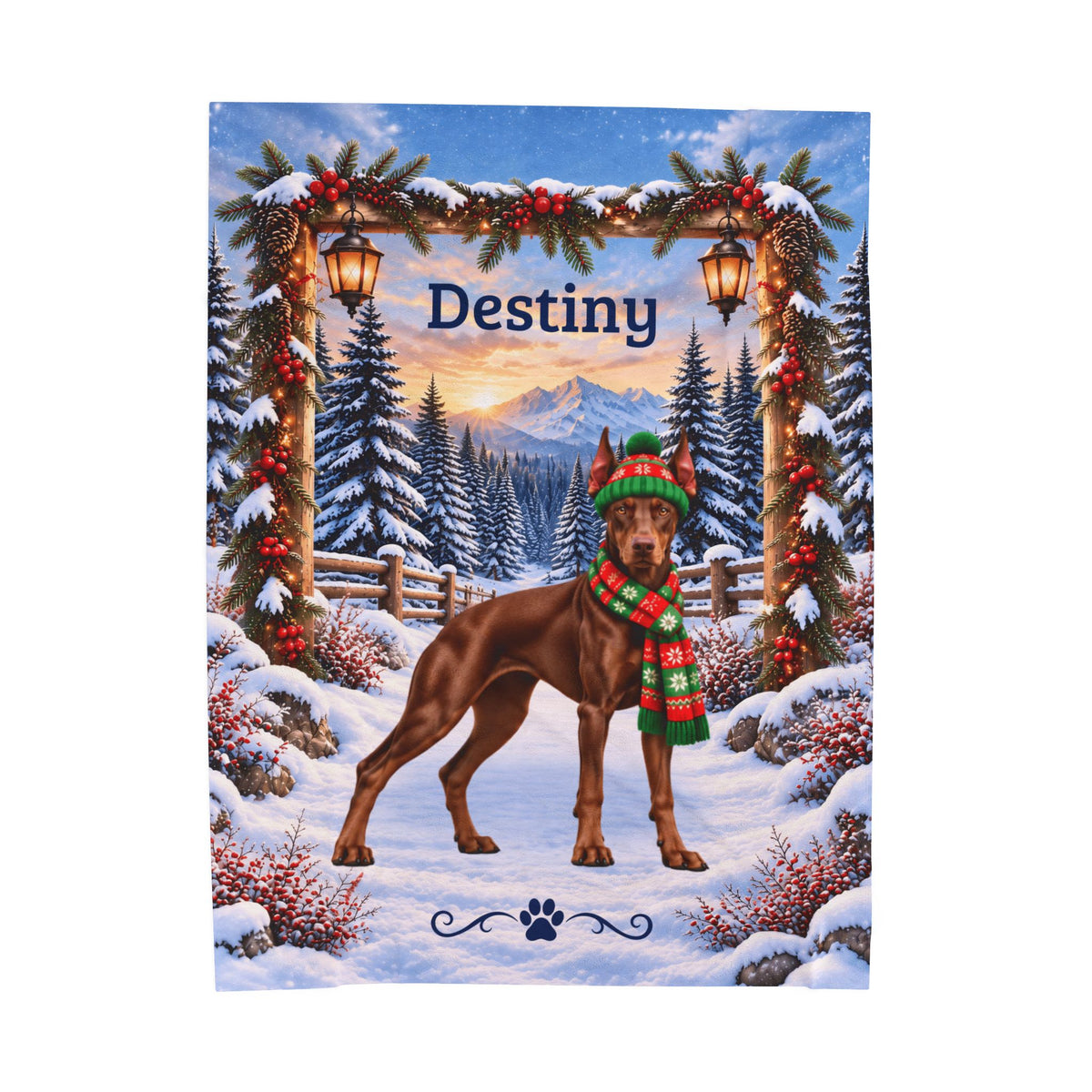 Doberman (Red Coat) - Personalized Winter Blanket, Custom Name Velveteen Throw