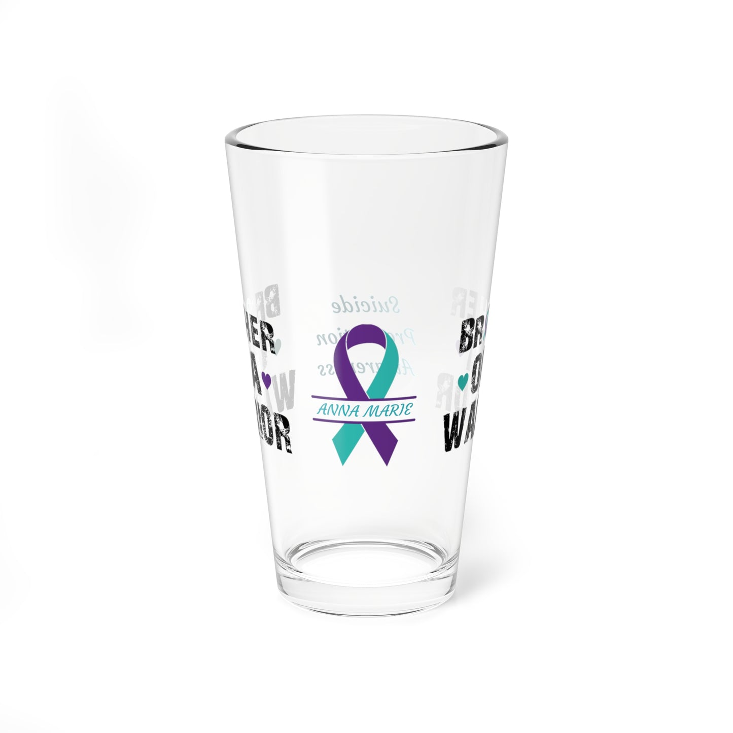 Brother of a Warrior: Personalized Suicide Prevention Awareness Warrior Pint Glass - Proud Family Member