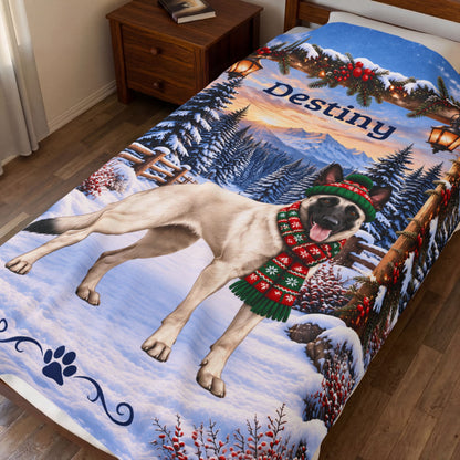 Belgian Malinois (Cream Coat) - Personalized Woodland Blanket, Custom Dog Name Gift for Mali Moms