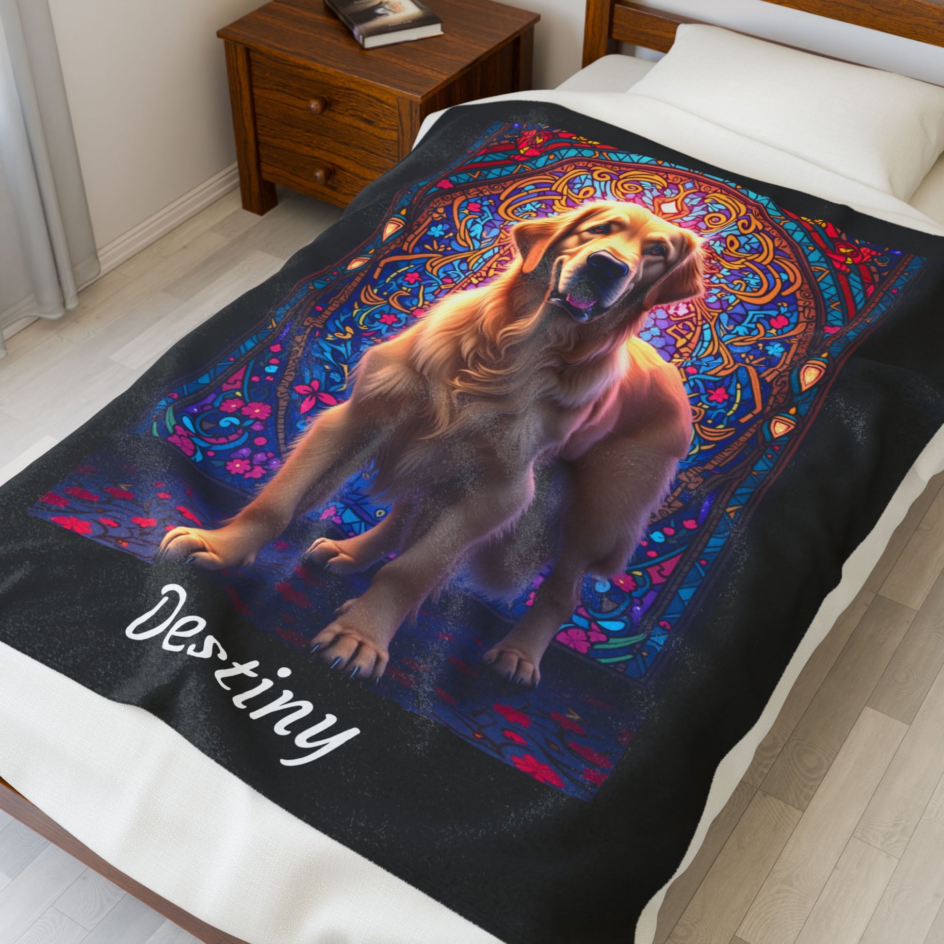 Golden Retriever Light Cream Coat Personalized Velveteen Plush Blanket, Dog Lover Throw Gift