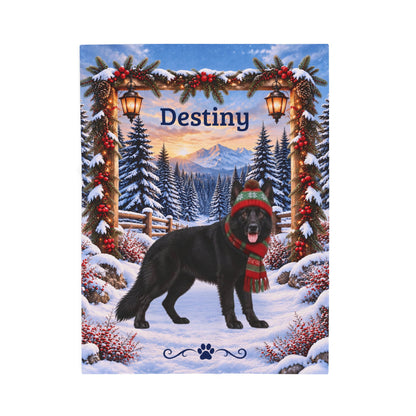 German Shepherd (Black Coat) - Personalized Winter Woodland Blanket, Custom Name Velveteen Throw - MySisterIsAsurvor