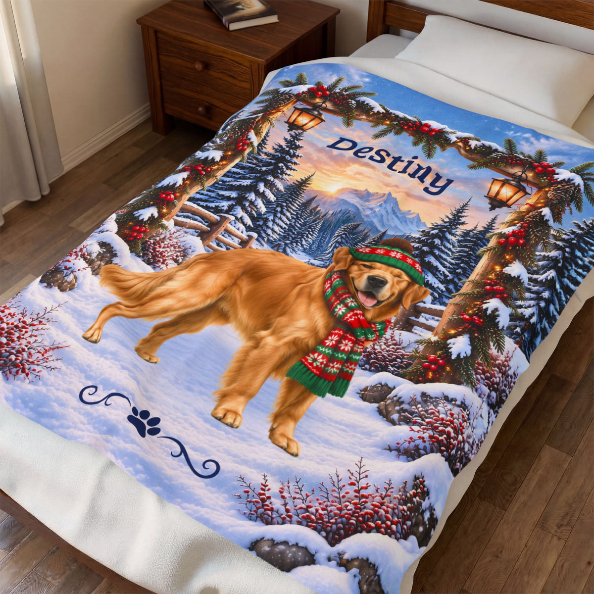 Golden Retriever (Classic Golden Coat) - Personalized Dog Name Blanket, Plush Winter Goldie Gift