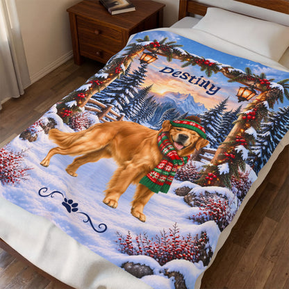 Golden Retriever (Classic Golden Coat) - Personalized Dog Name Blanket, Plush Winter Goldie Gift