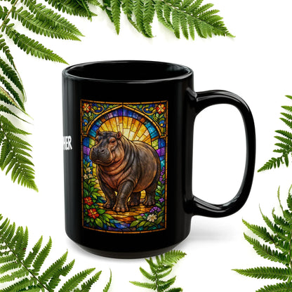 Shop our premium hippopotamus stained glass style black mug from MySisterIsASurvivor.