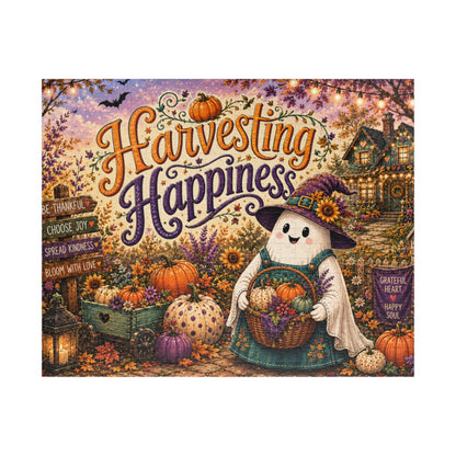 Harvesting Happiness Halloween Puzzle - Witch Ghost with Harvest Basket, Sunflowers, and Pumpkins