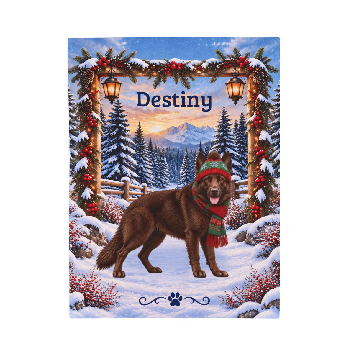 German Shepherd (Liver Coat) - Personalized Winter Woodland Throw, Custom Name Velveteen Blanket - MySisterIsAsurvor