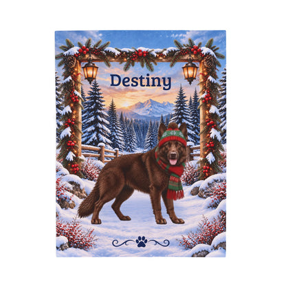 German Shepherd (Liver Coat) - Personalized Winter Woodland Throw, Custom Name Velveteen Blanket - MySisterIsAsurvor