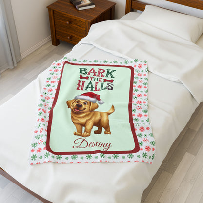 Labrador Retriever (Yellow) personalized velveteen blanket, breed-specific holiday dog throw