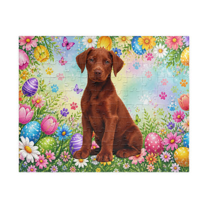 Doberman (Red) Easter Puppy Puzzle - Spring Blooms, Colorful Eggs, and Garden Joy