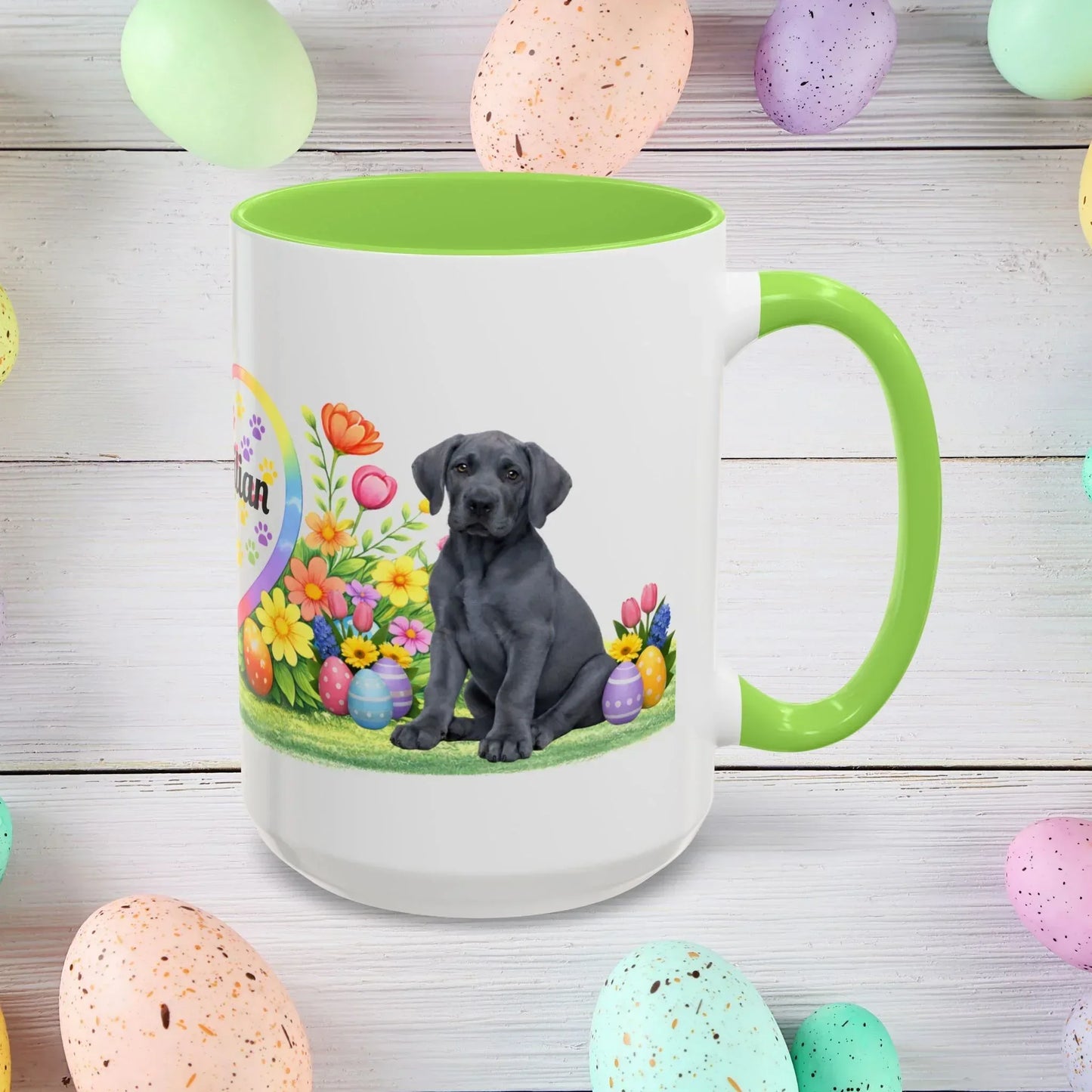 Shop our great dane blue puppy easter mug featuring the 15oz style option from MySisterIsASurvivor.