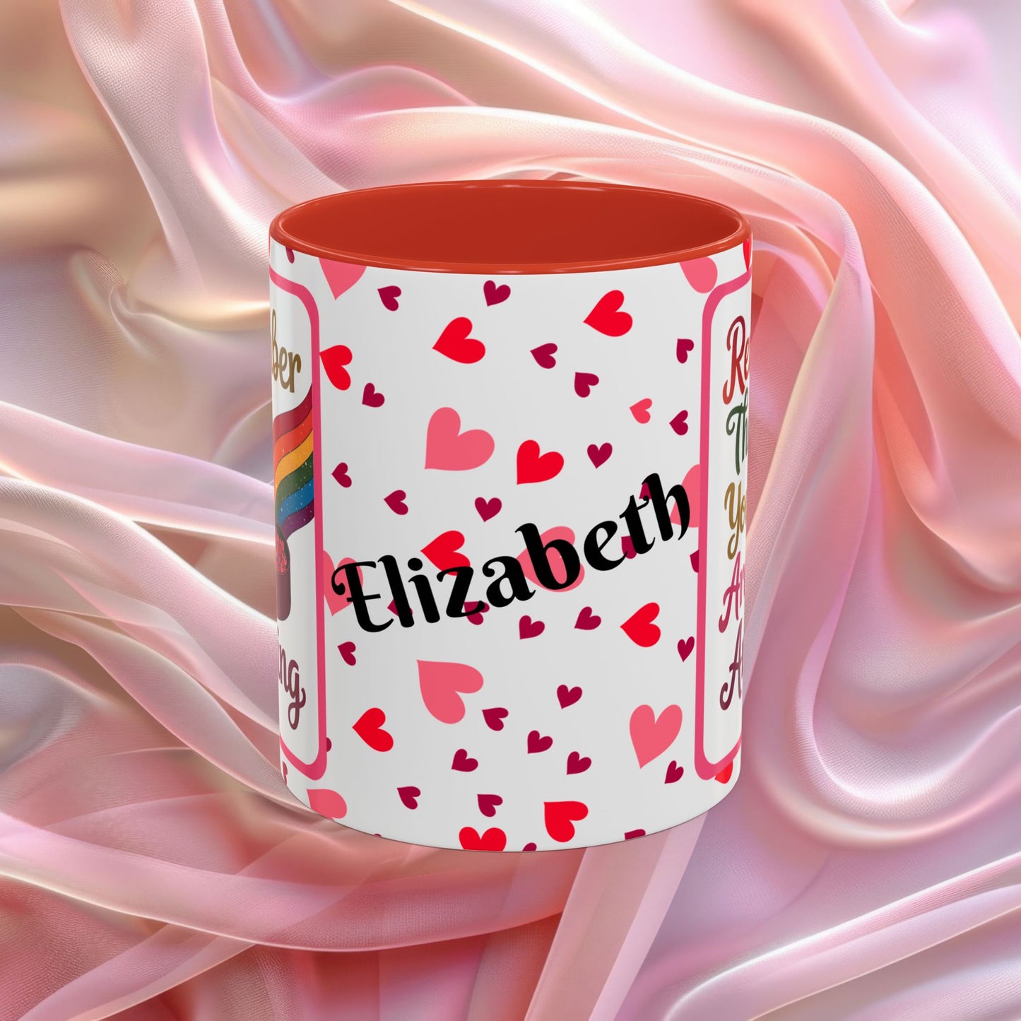 Remember That You Are Amazing Valentines mug featuring confidence boosting message, Valentine coffee cup