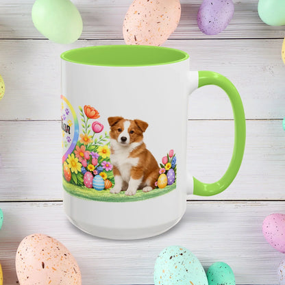 Shop our border collie red white puppy easter mug featuring the 15oz style option from MySisterIsASurvivor.