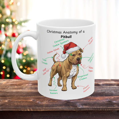 Pitbull ( Buckskin) Personalized Coffee Mug - Christmas Themed Dog Anatomy and Wish List