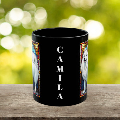 American Eskimo personalized mug, stained glass coffee cup gift for dog lovers and pet parents