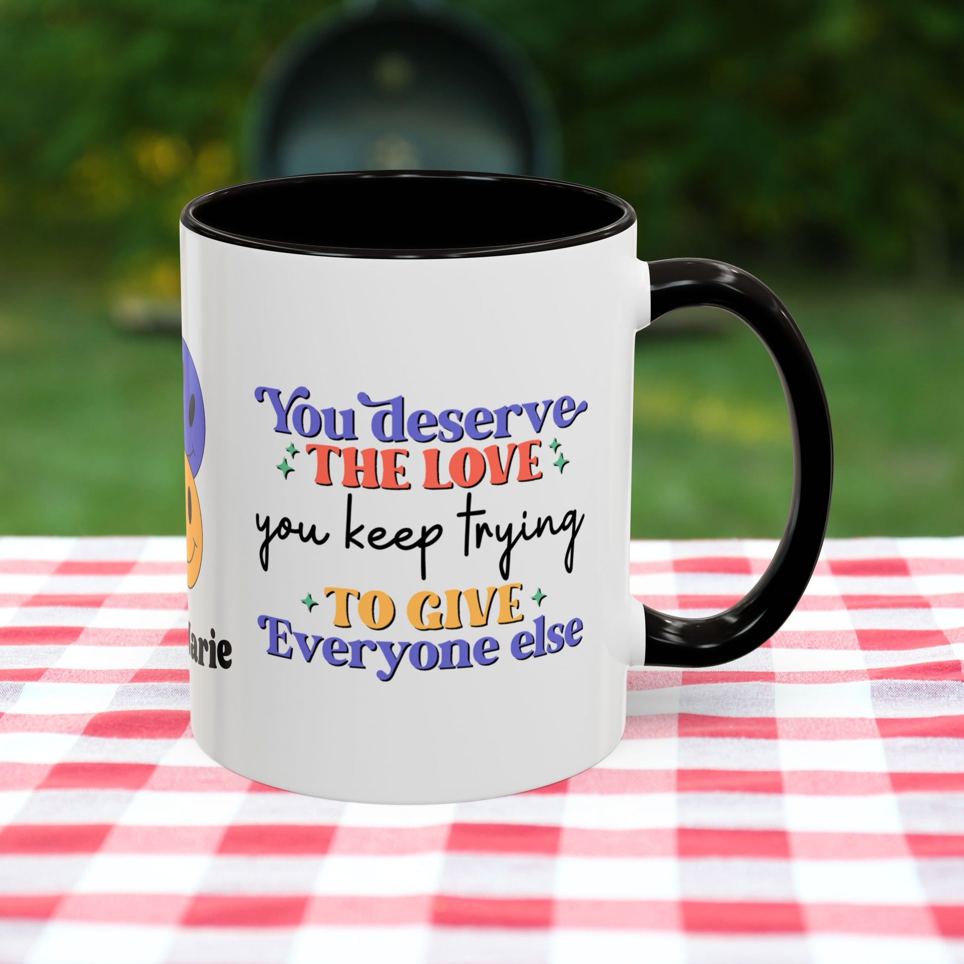 You Deserve the Love You Keep Trying to Give Everyone Else - Custom Retro Self-Care Mug for Emotional Wellness