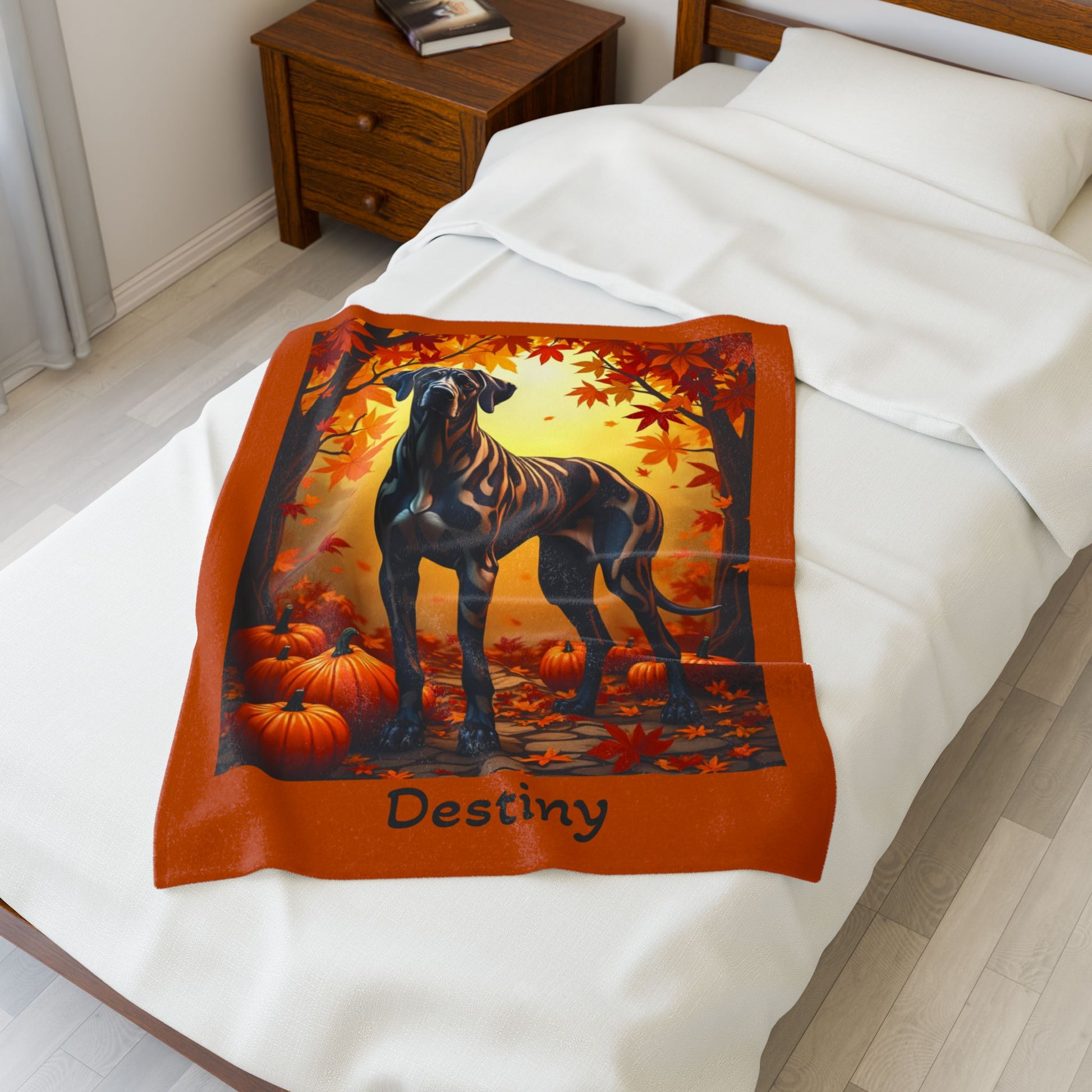 Brindle Great Dane velveteen plush blanket, cozy dog lover throw, personalized gift for gentle giant fans