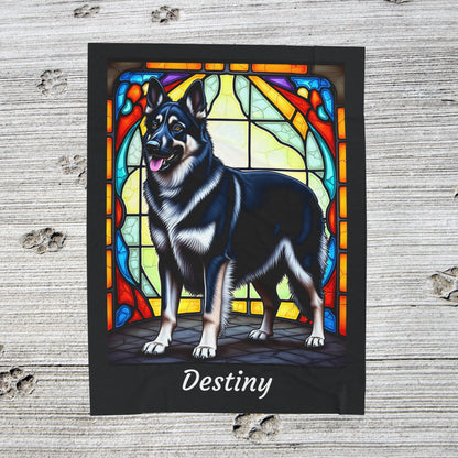 German Shepherd Black & Silver - Velveteen Plush Stained Glass Dog Blanket - Custom Dog Blanket, German Shepherd Gift