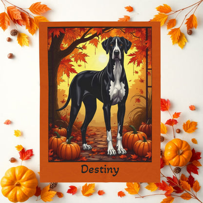 Mantle Great Dane velveteen plush blanket, cozy plush dog throw, custom gift for gentle giant fans