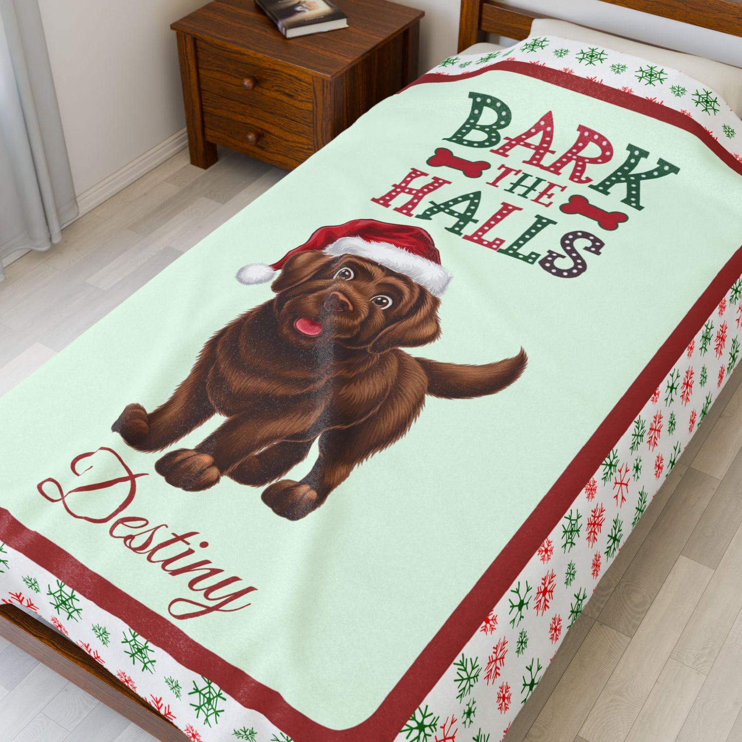 Labrador Retriever (Chocolate) velveteen blanket, custom festive holiday dog gift