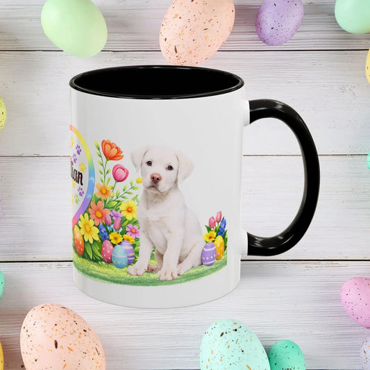 Shop our rottweiler white puppy easter mug featuring the 11oz style option from MySisterIsASurvivor.