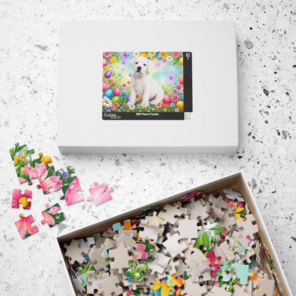 Rottweiler (White) Easter Puppy Puzzle - Spring Garden with Eggs, Tulips, and Butterflies