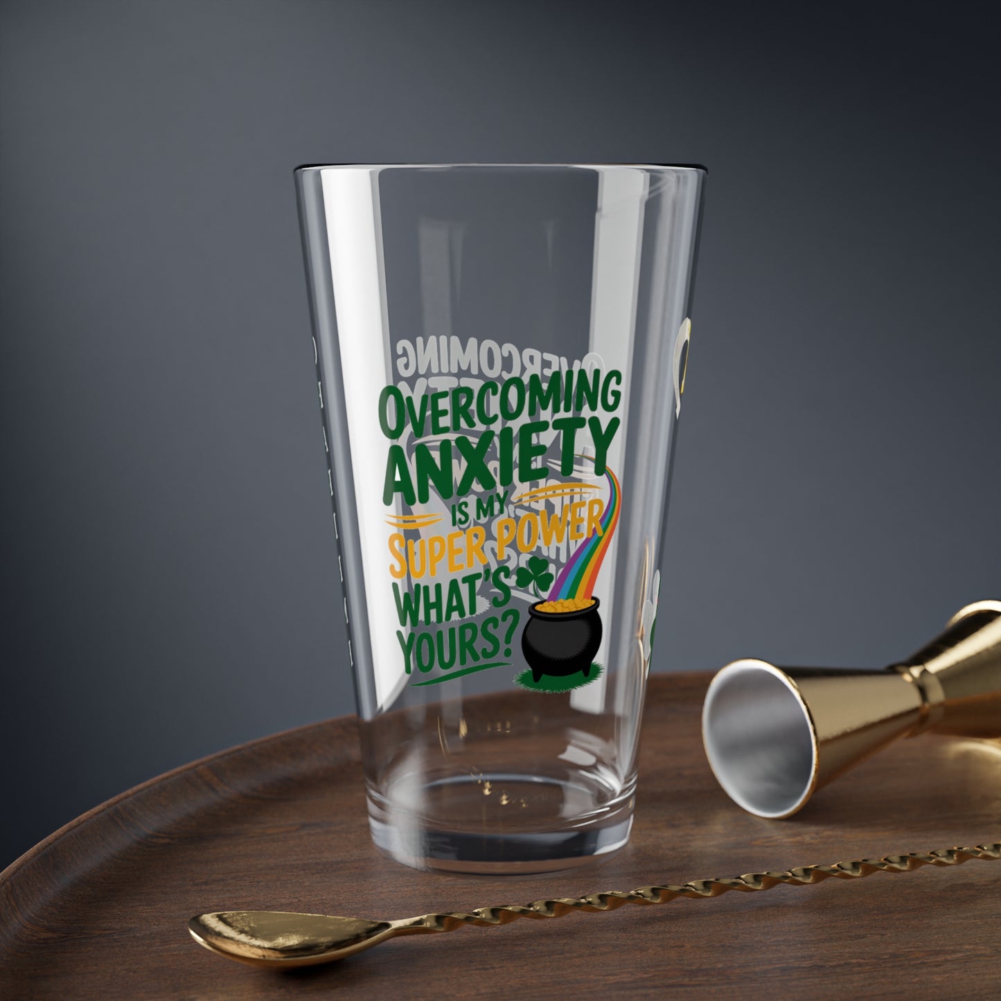 Overcoming Anxiety Is My Super Power What's Yours?: Personalized St. Patrick's Day Pint Glass - Customizable Name for Happiness and Positivity