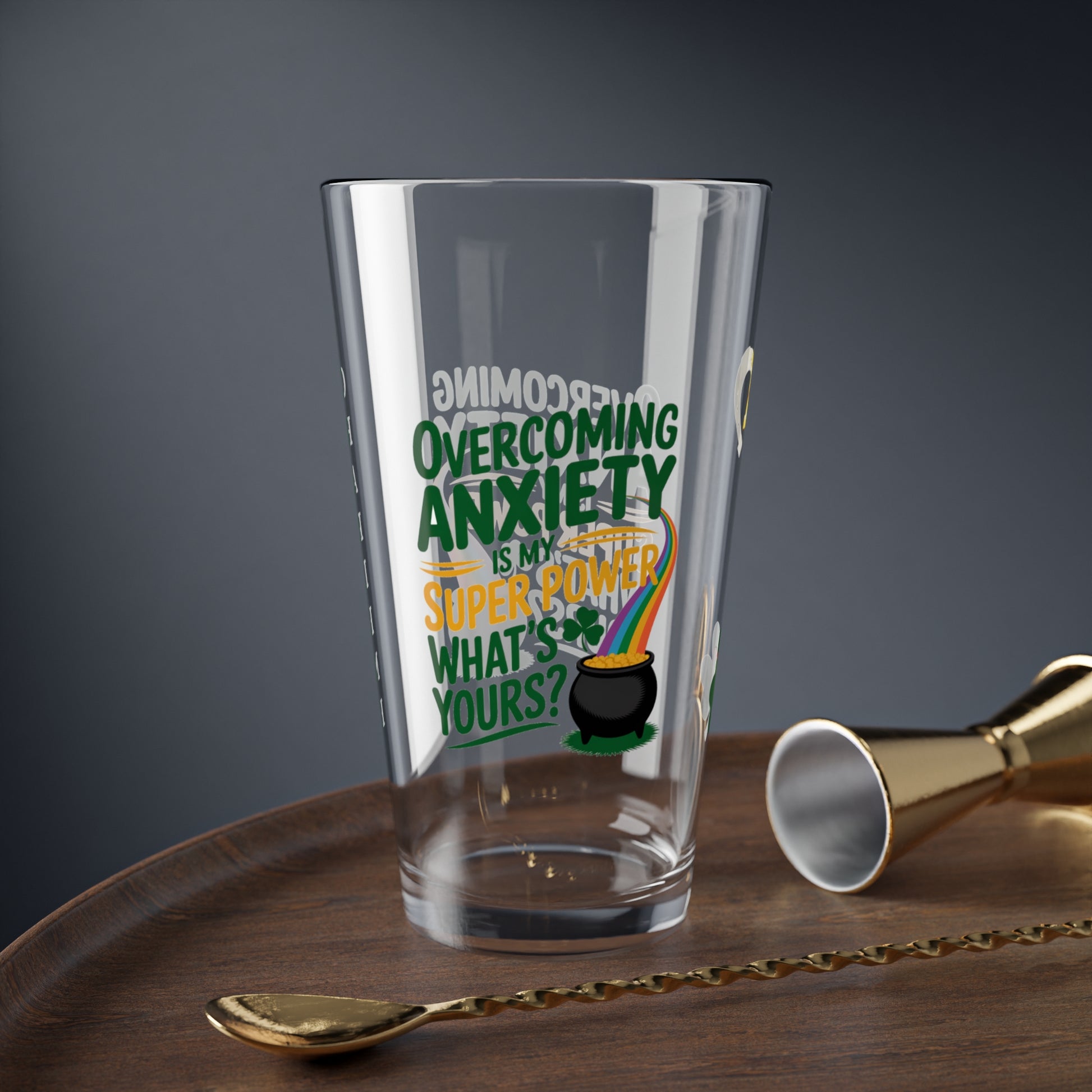 Overcoming Anxiety Is My Super Power What's Yours?: Personalized St. Patrick's Day Pint Glass - Customizable Name for Happiness and Positivity