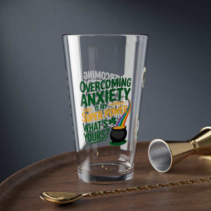 Overcoming Anxiety Is My Super Power What's Yours?: Personalized St. Patrick's Day Pint Glass - Customizable Name for Happiness and Positivity