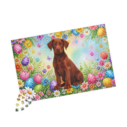 Doberman (Red) Easter Puppy Puzzle - Spring Blooms, Colorful Eggs, and Garden Joy