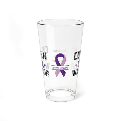 Cousin of a Warrior: Personalized Domestic Violence Awareness Warrior Pint Glass - Proud Family Member